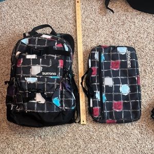 Burton backpack and laptop sleeve.